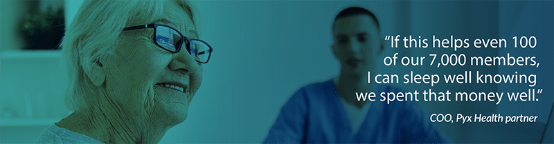 mlrimage_value A medicare member smiling and looking off into the distance as a medical professional watches on
