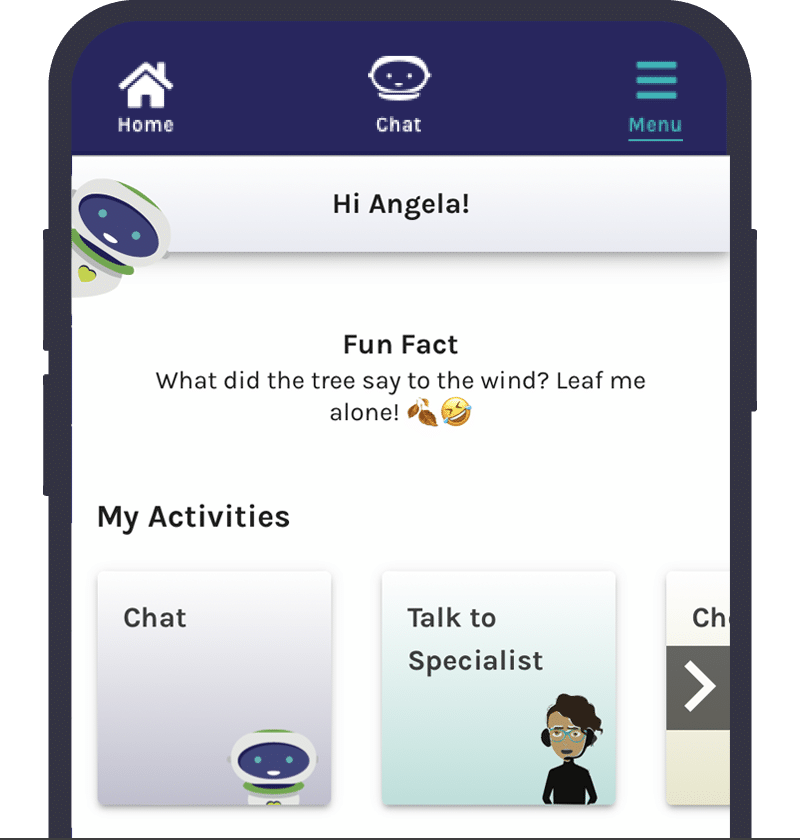 pyxapp-activities_homescreen The Pyx Health app home screen showing activities and links to resources.